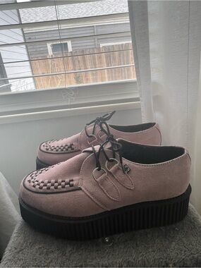 T.U.K Pink Suede Platform Creeper Lace-Up Shoes